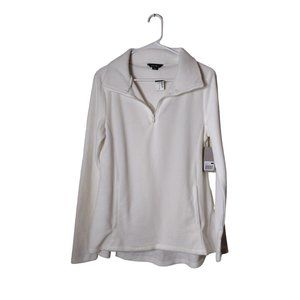 Eddie Bauer Sweater Womens Small Pockets Long Sleeve Ivory Thumb Holes